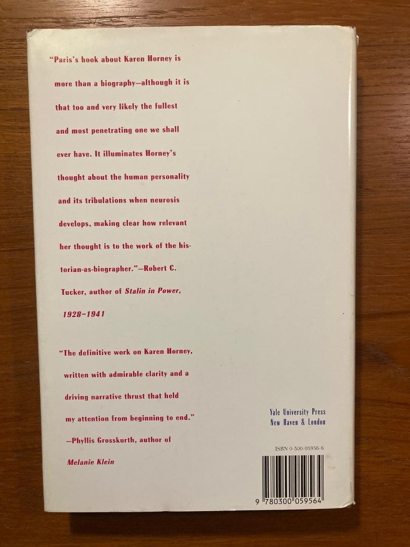 Karen Horney by Bernard J. Paris (First Edition, 1994, Hardcover)