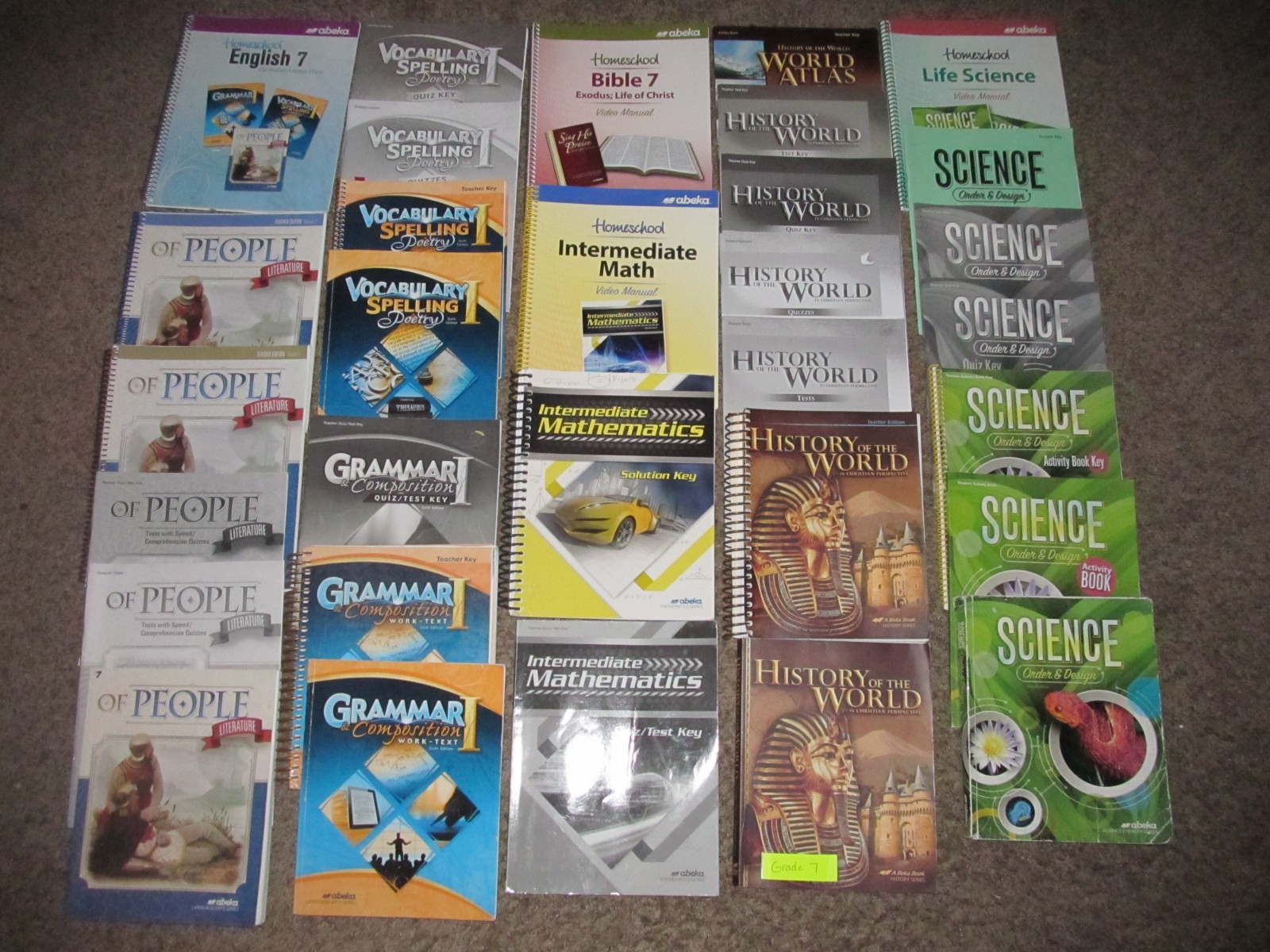 ABEKA Book 7th Grade 7 LOT Science World History Of People Grammar Comp Math SET