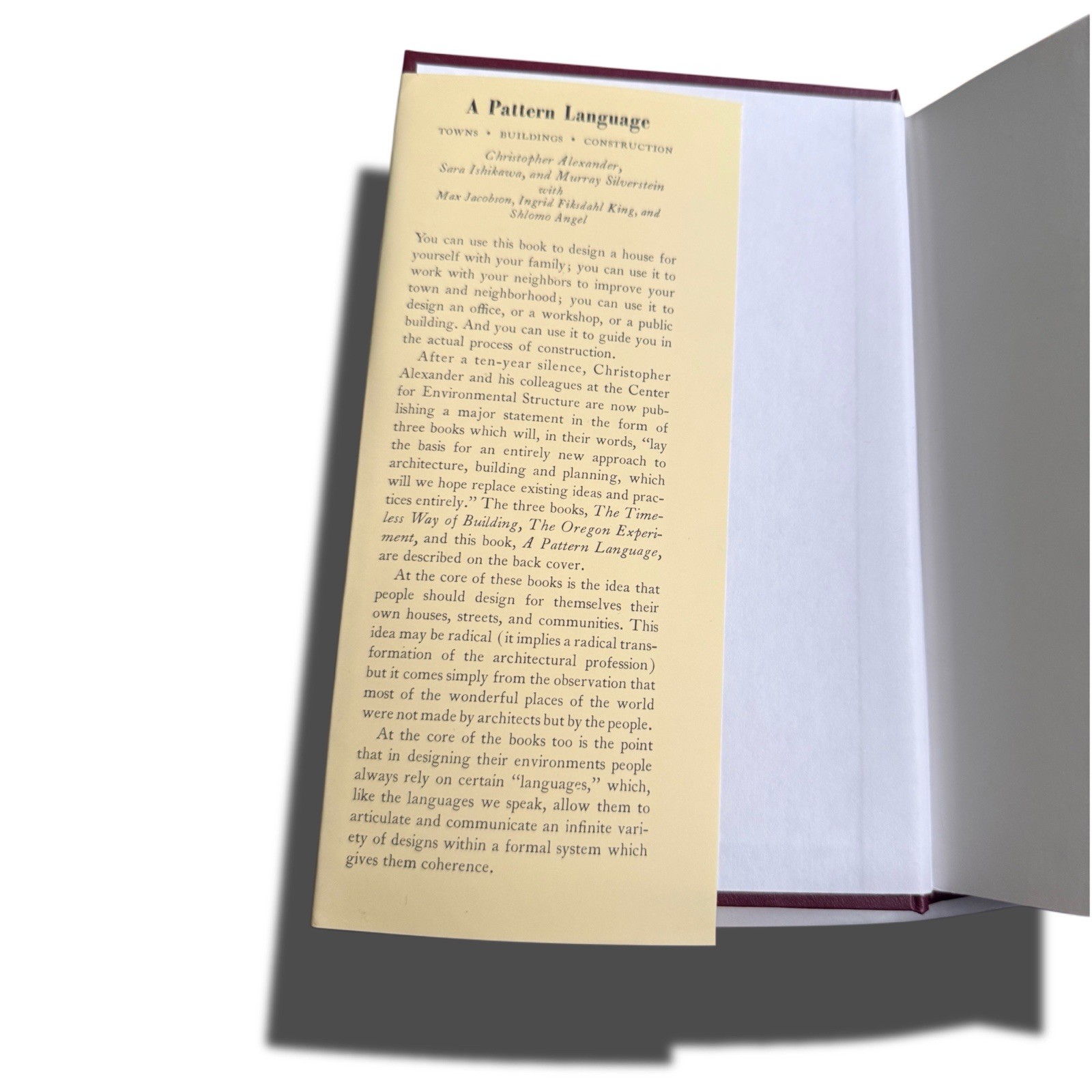 A Pattern Language: Towns Buildings Construction by Christopher Alexander