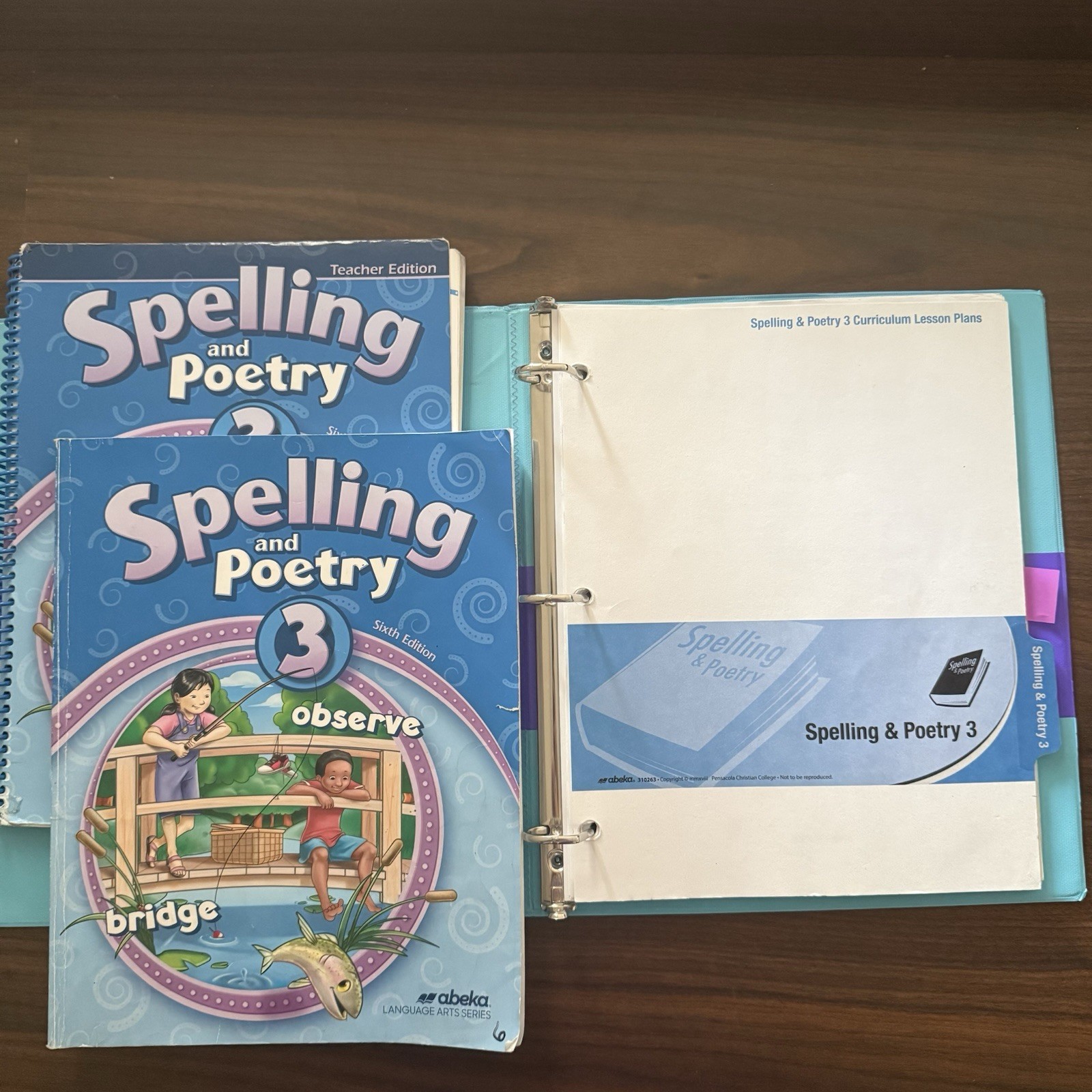 Abeka Spelling and Poetry 3rd grade student and teacher book With Lesson Plans