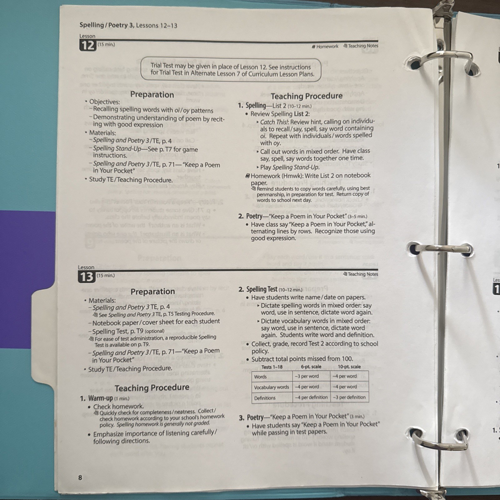 Abeka Spelling and Poetry 3rd grade student and teacher book With Lesson Plans
