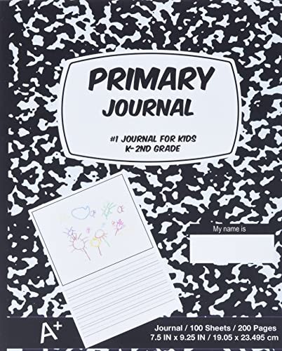 Primary Journal: Black Marble,Composition Book, draw and write journal, Unru…