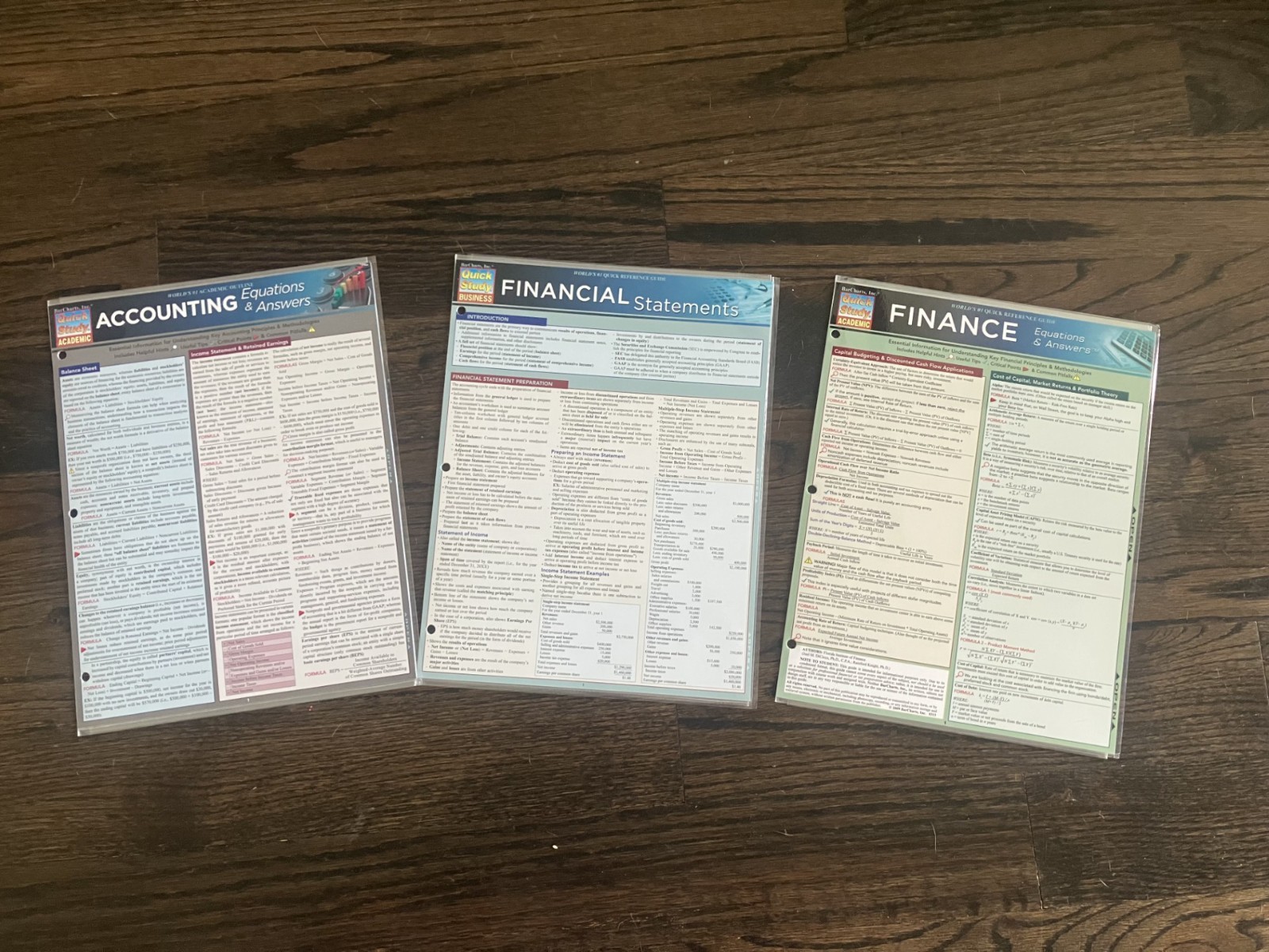Set of 3 Accounting and Finance “Quick Study” Reference Guides