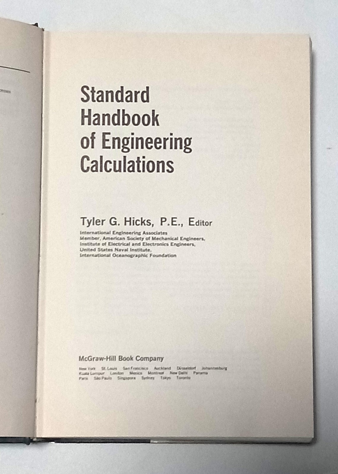 Vintage Standard Handbook Of Engineering Calculations Hicks McGraw Hill HC Ref
