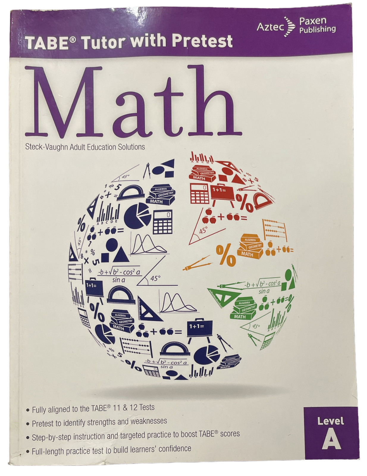 TABE Tutor with Pretest Math Level A Workbook | Adult Education Test Prep | Good
