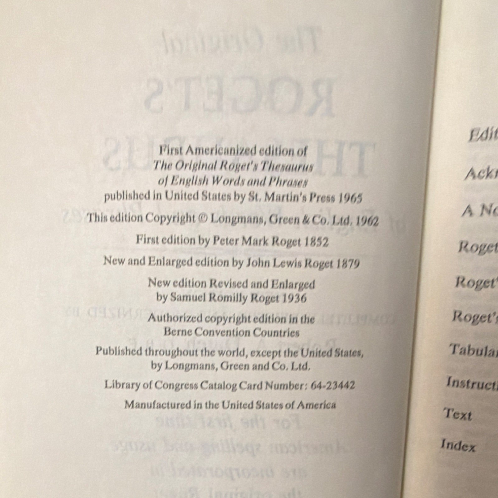 The Original Roget’s Thesaurus Revised St. Martin’s Press 1965 Hardcover Dutch