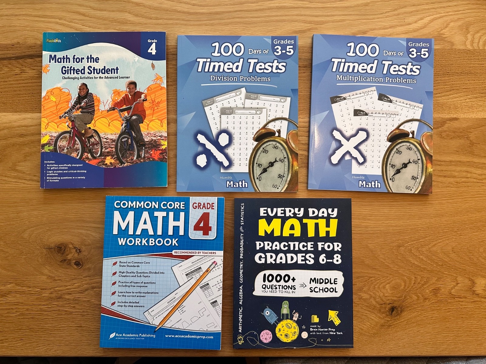 Lot of 4th grade & middle level math workbooks: 5 books – NEW!