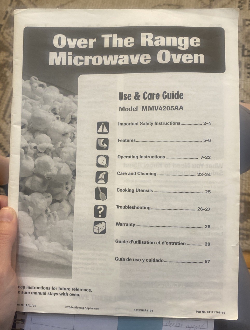 Maytag Over the Range Microwave Oven Manual Model MMV4205AA
