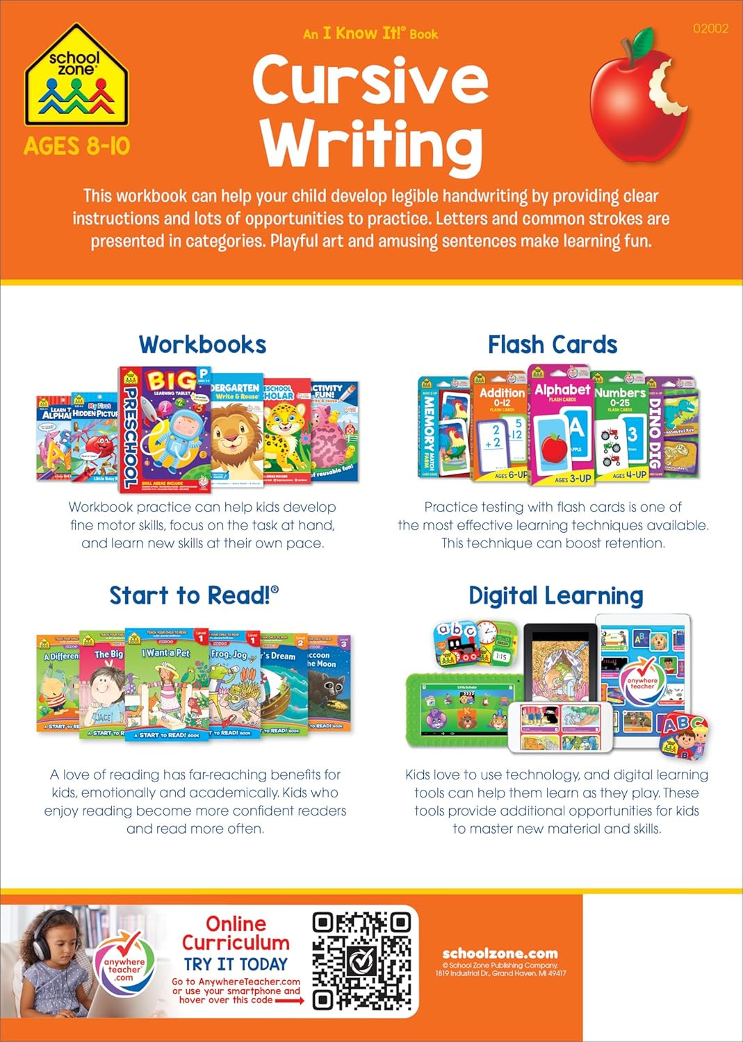 School Zone Cursive Writing Workbook: 32 Pages, 3Rd Grade, 4Th Grade, Practice H
