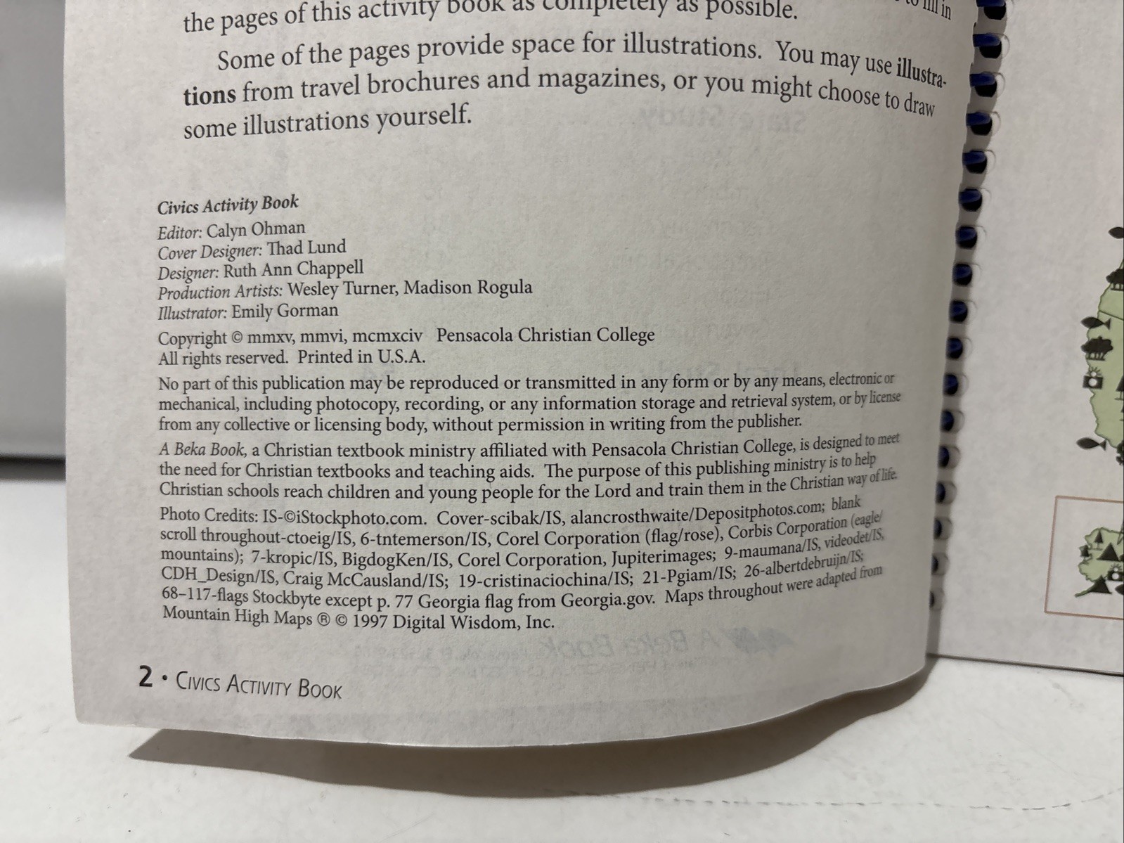 Abeka Civics Activity Book Spiral Bound 2015 One Page Used 8th Grade