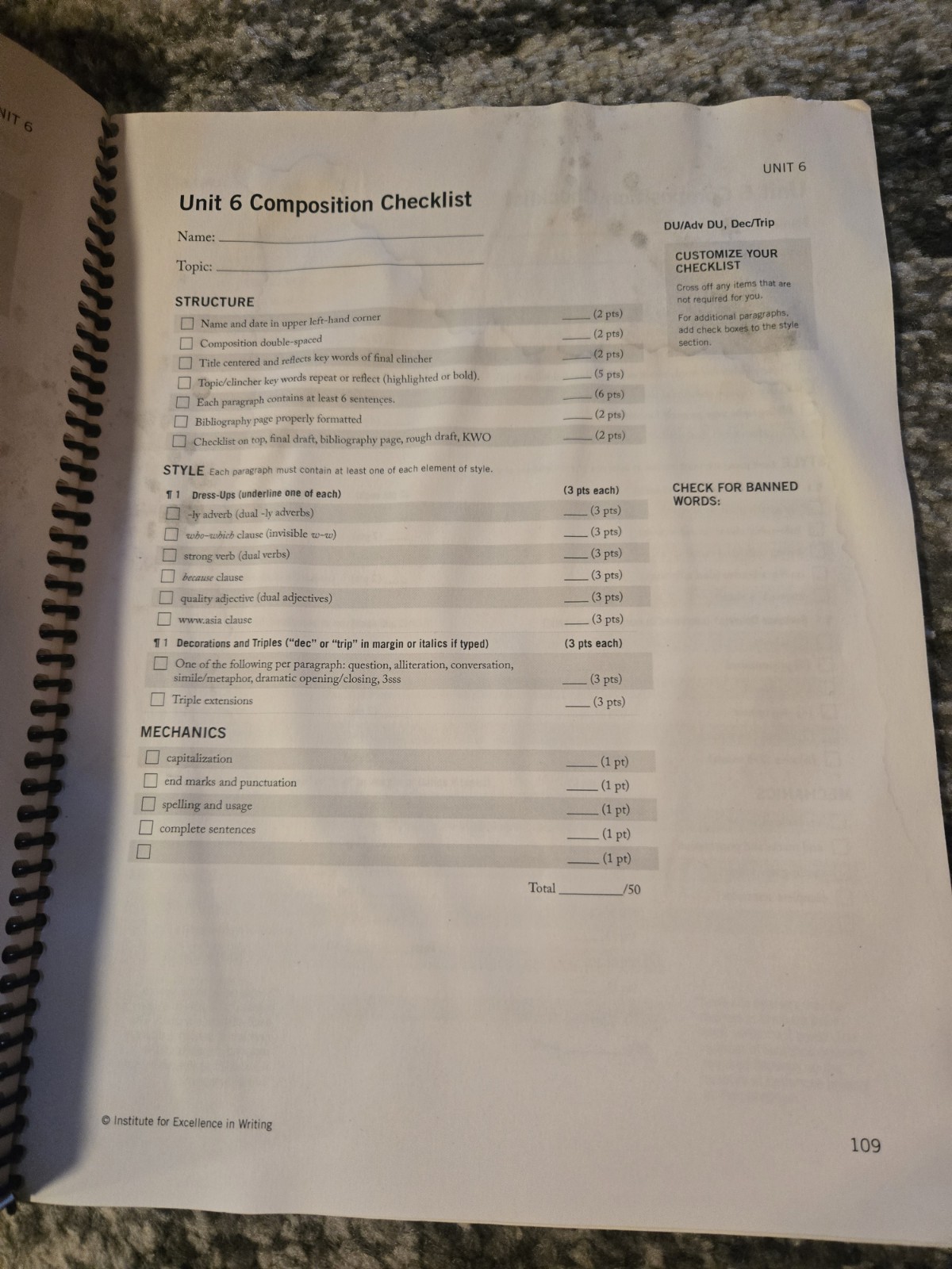 IEW Student Resource Notebook Spiral Bound Structure and Style Writing Helps