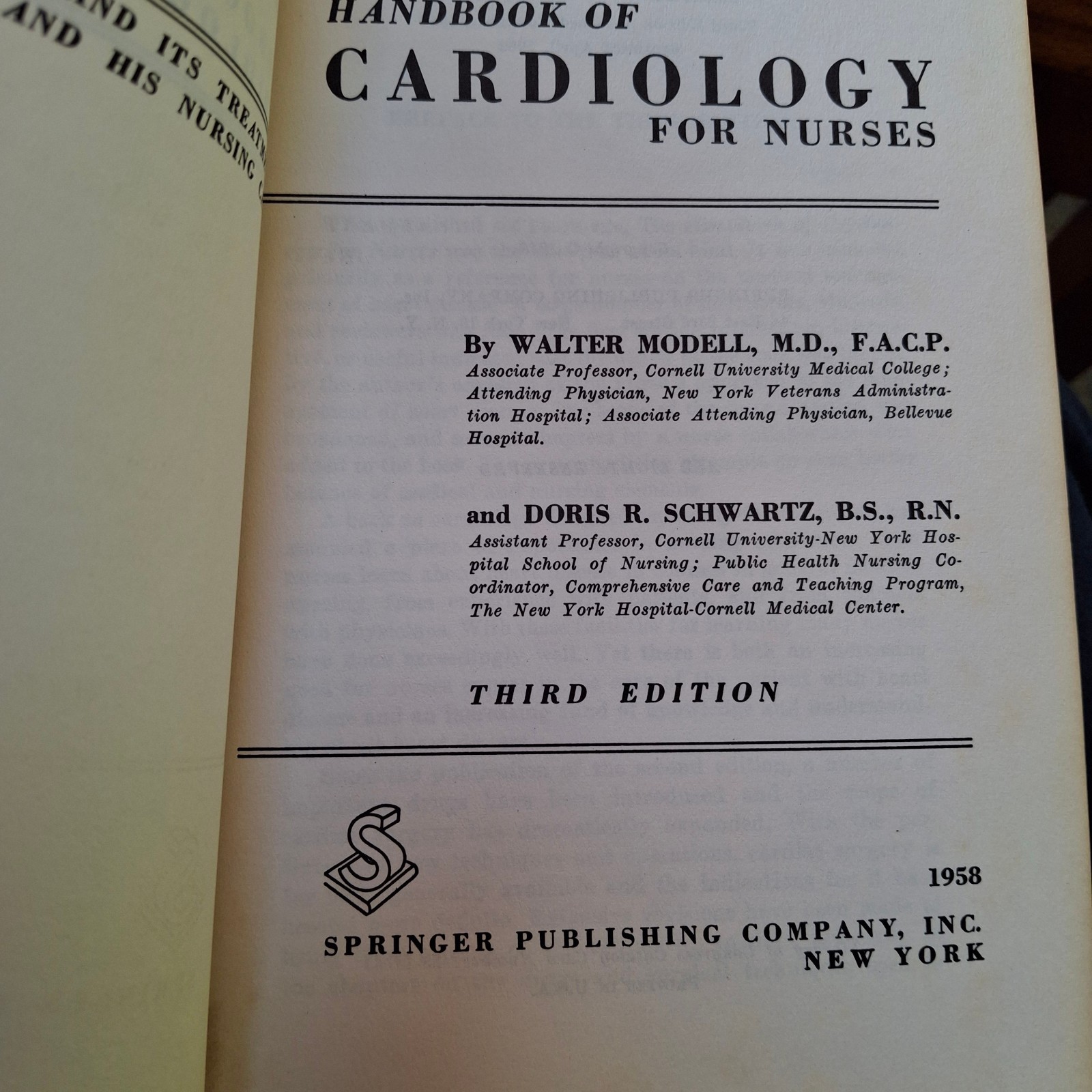 Handbook of Cardiology for Nurses 3rd Edition 1958 Springer Publishing