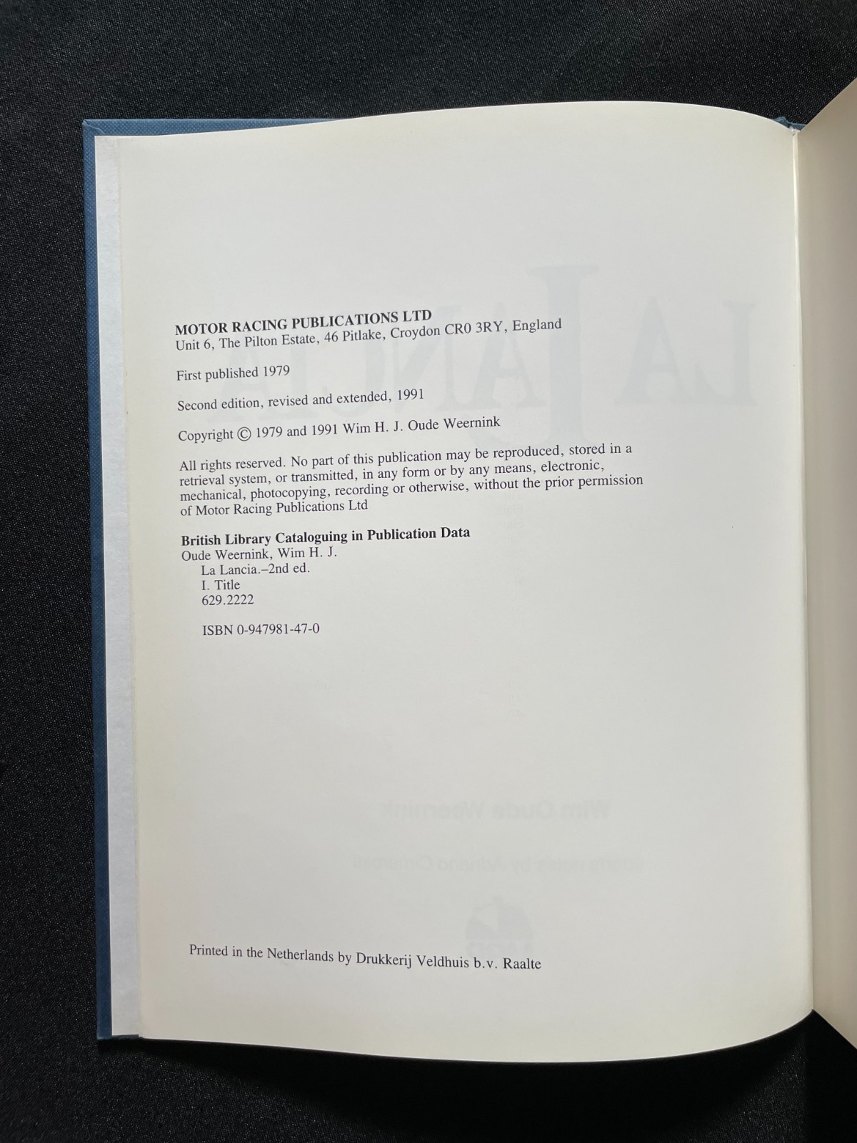 “La Lancia” Wim Oude Weernink 1991 (Hardcover) Motor Racing Pub.