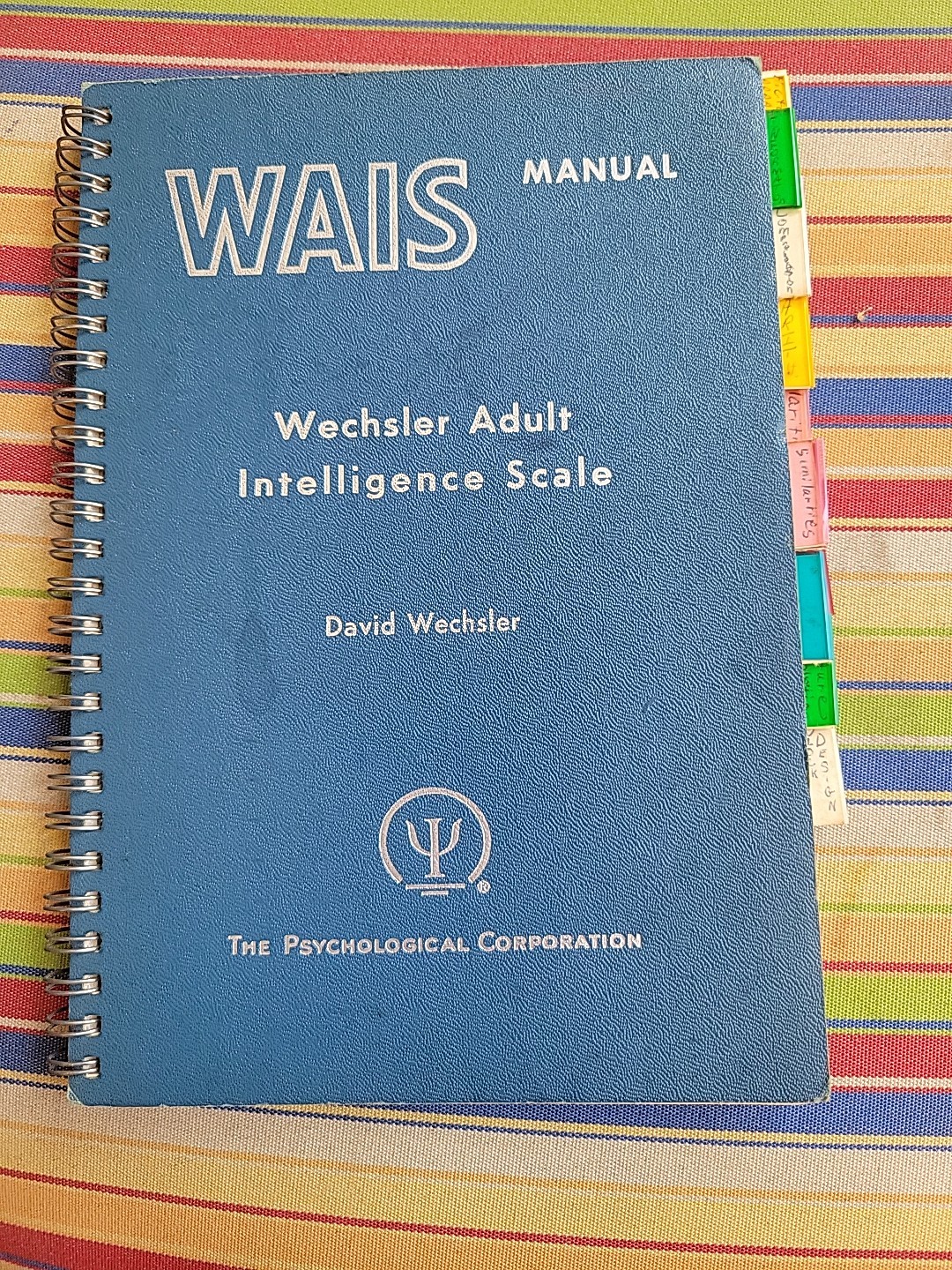 WAIS Wechsler Adult Intelligence Scale Manual 1955 David Wechsler