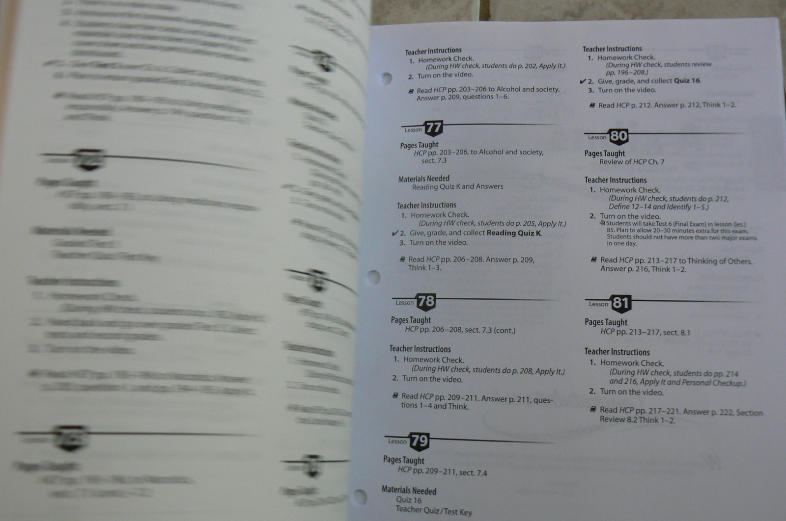 ABeka 9/9th Health in Christian Perspective, Answer Key,Quiz/Test K,Video Manual