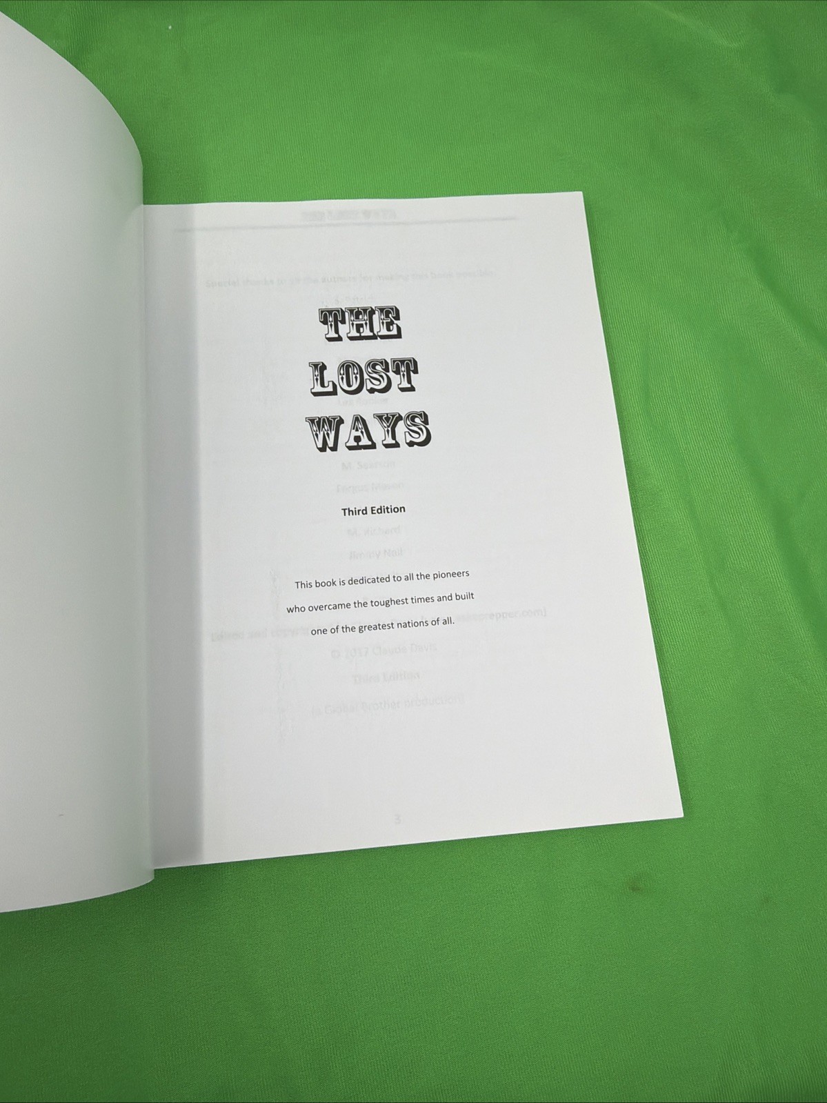 The Lost Ways 3rd Edition by Claude Davis Sr. Paperback Prepper Survival Skills